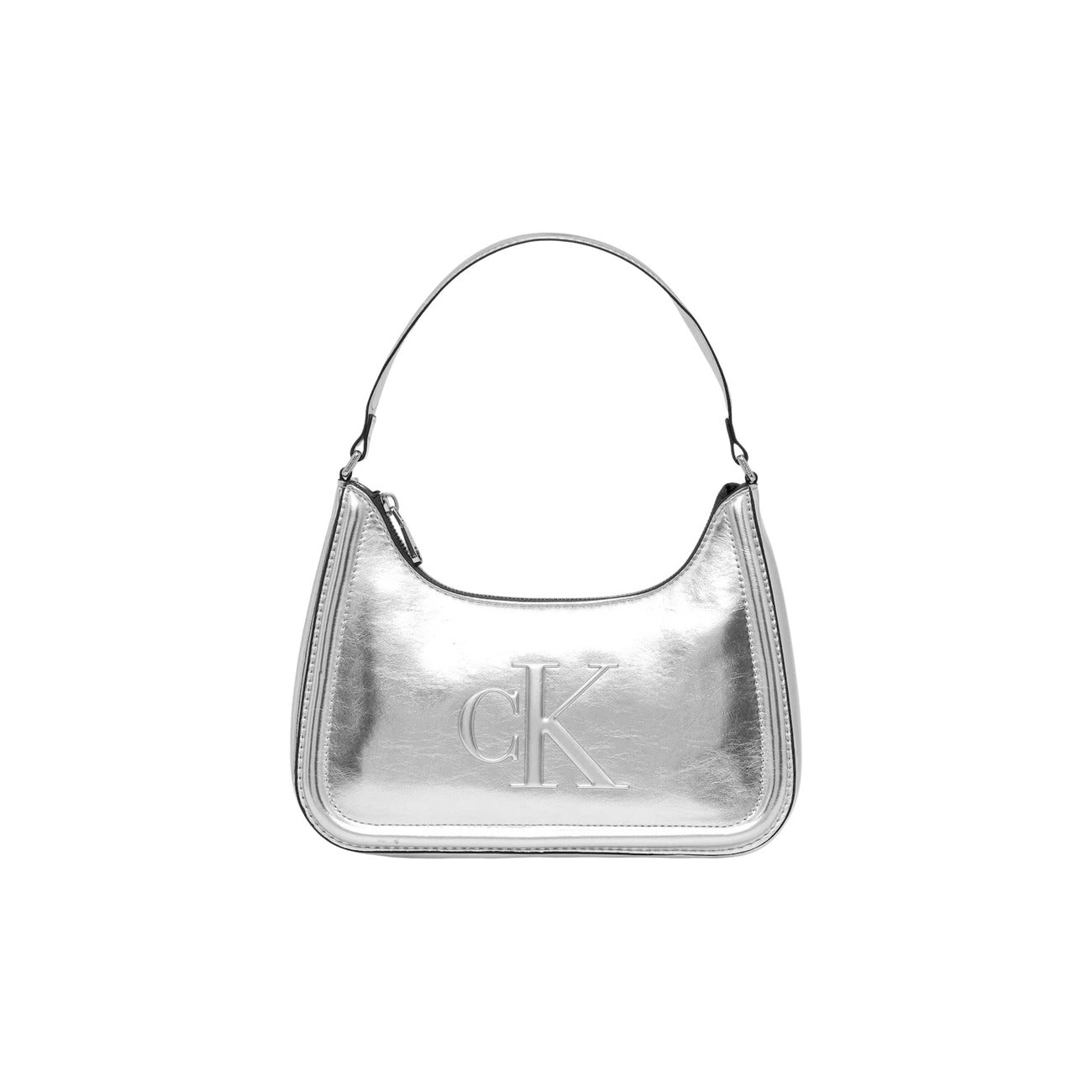 Calvin Klein women's bag BOLD CK METALLIC SHOULDER BAG, silver