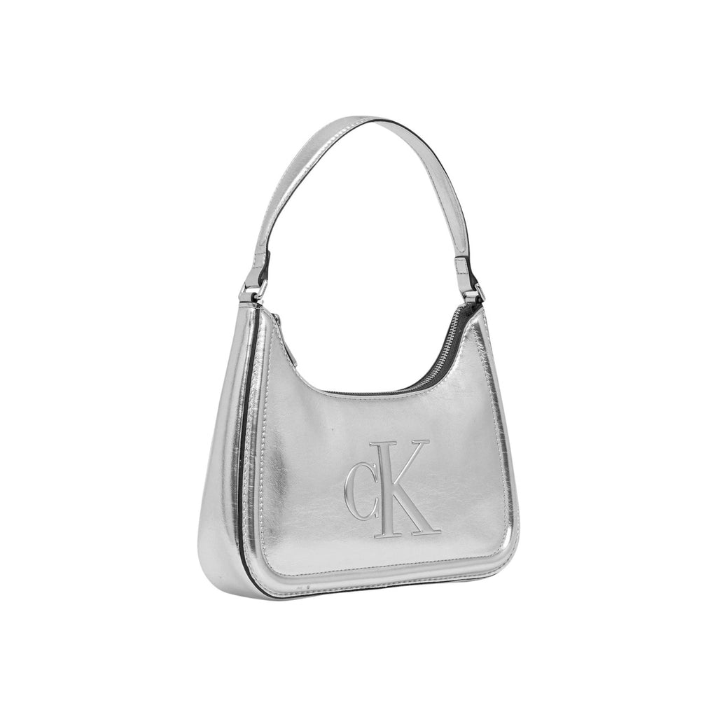 Calvin Klein women's bag BOLD CK METALLIC SHOULDER BAG, silver